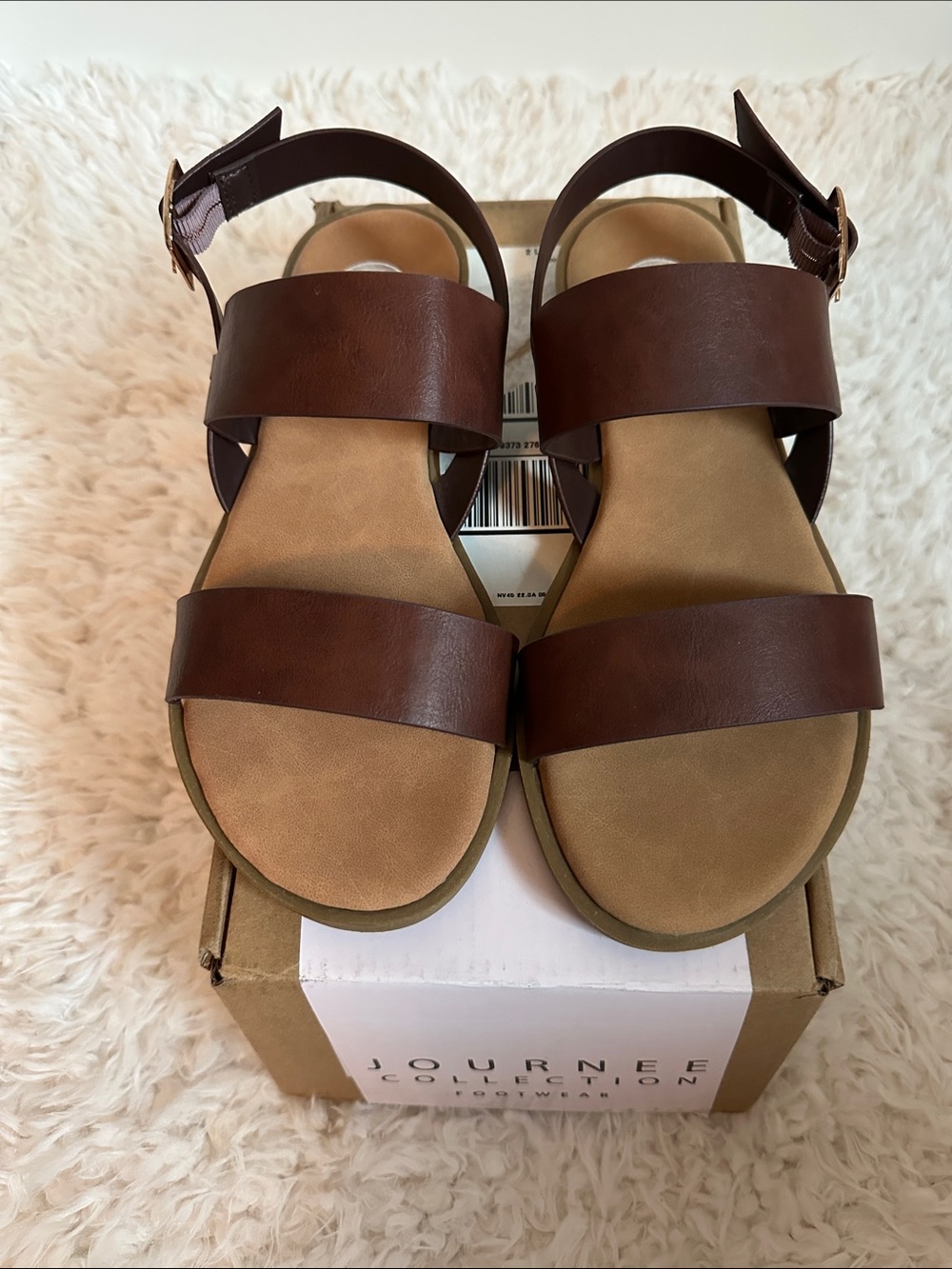 Journee Collection Brown Double Strap Women's Sandals